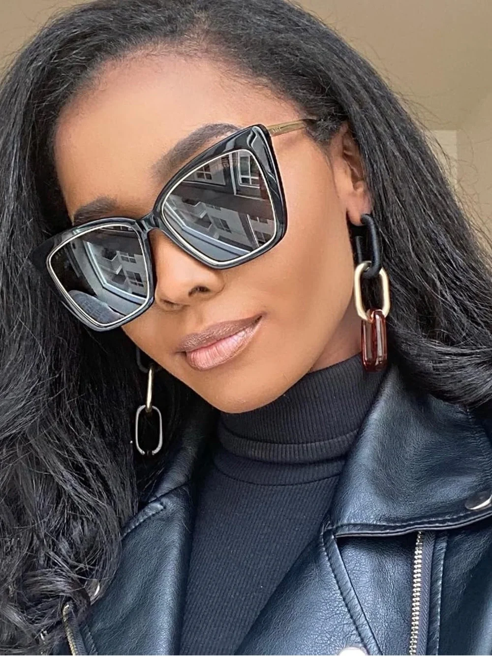 Diff Eyewear Black Cat-Eye Sunglasses with Gold Accents